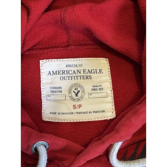 AMERICAN EAGLE Outfitters Red Sweater Hoodie Jacket Athletic Fit Y2k 90s SMALL - Picture 4 of 6